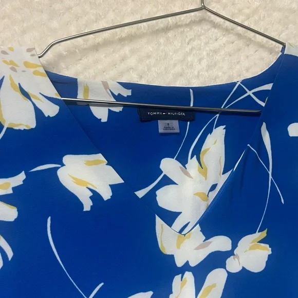 Tommy Hilfiger Blue White Floral Dress Short Sleeves Career Business Dress Sz 8 - Picture 3 of 7